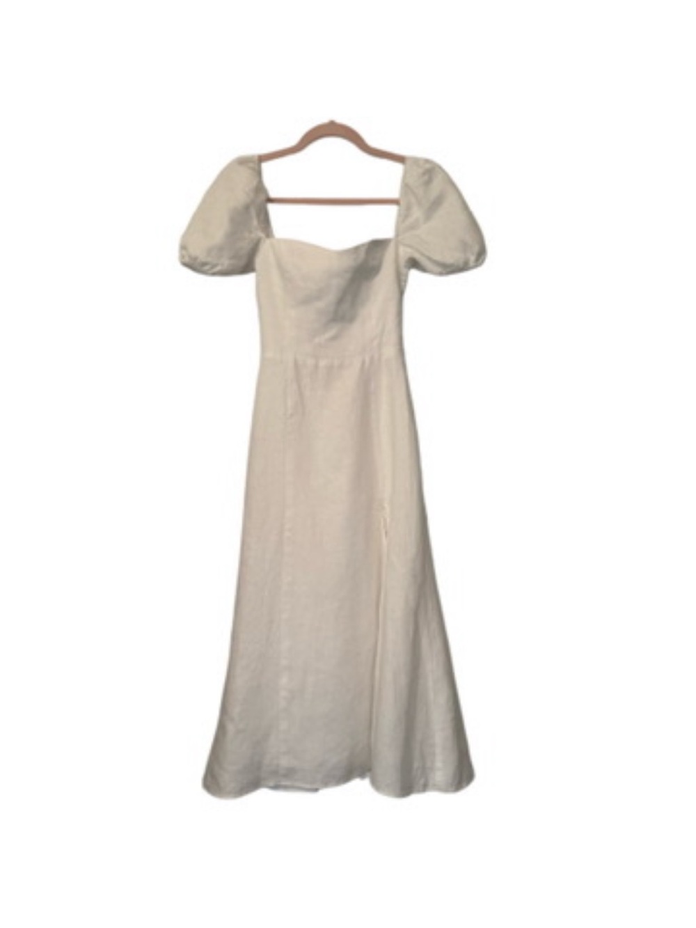Reformation Denver White Linen Open Back Puff Sleeve Romantic Midi Dress Size 0 - Picture 7 of 11